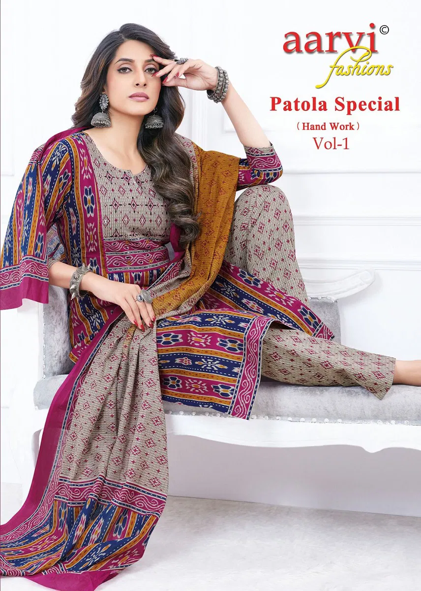 Aarvi Patola Special Vol 1 Cotton Kurti Pant With Dupatta Collection
